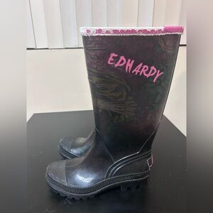 Ed Hardy Rain Boots Tiger Womens Size 6 Tiger Tall Y2K Vintage VTG